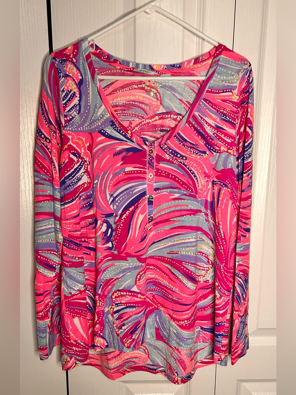 Lilly Pulitzer Sorella Oh My Guava Pink Pima Cotton Long Sleeve Top Large